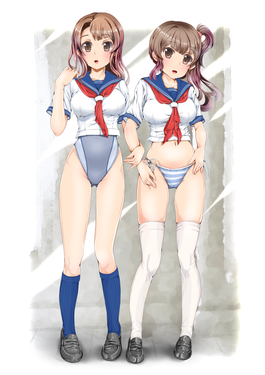 1girl, bikini, bikini_under_clothes, brown_eyes, brown_hair, competition_swimsuit, highleg, highleg_swimsuit