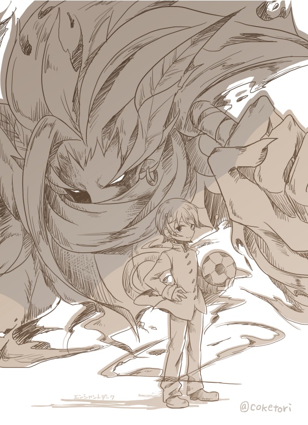 2boys, ankokushin_dark_exodus, bad_id, bad_pixiv_id, ball, earrings, hair_ornament, inazuma_eleven_(series)