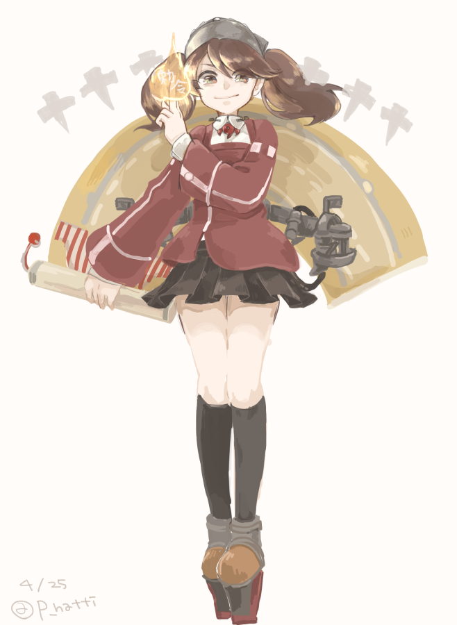 10s, 1girl, brown_eyes, brown_hair, female_focus, hat, japanese_clothes, kantai_collection