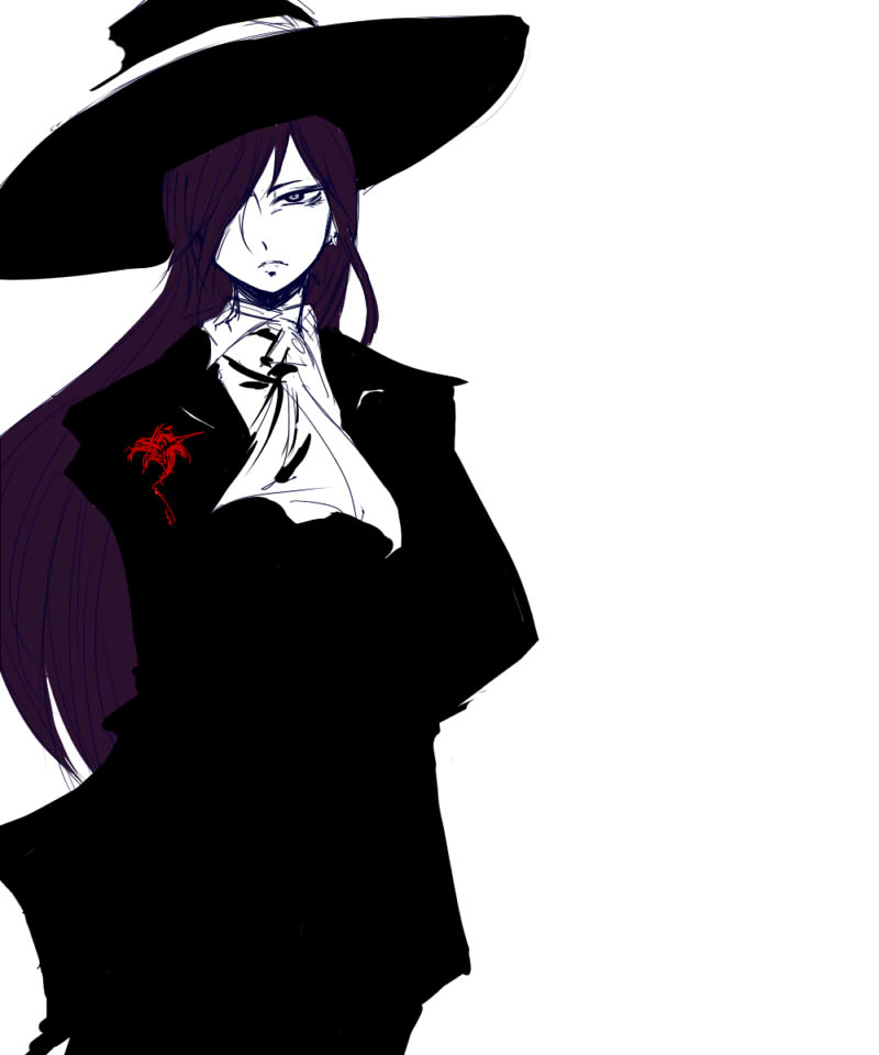 1girl, athisu, bow, bowtie, breast_hold, breasts, earrings, enoki_sachi