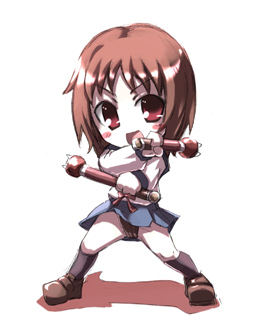 1girl, brown_hair, chibi, chibi_only, female_focus, kamen_rider, kamen_rider_hibiki, kamen_rider_hibiki_(series)