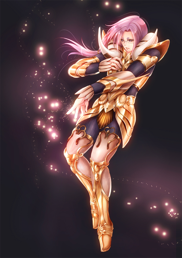 1boy, aries_muu, armor, bad_id, bad_pixiv_id, glasses, gold_armor, gradient_background