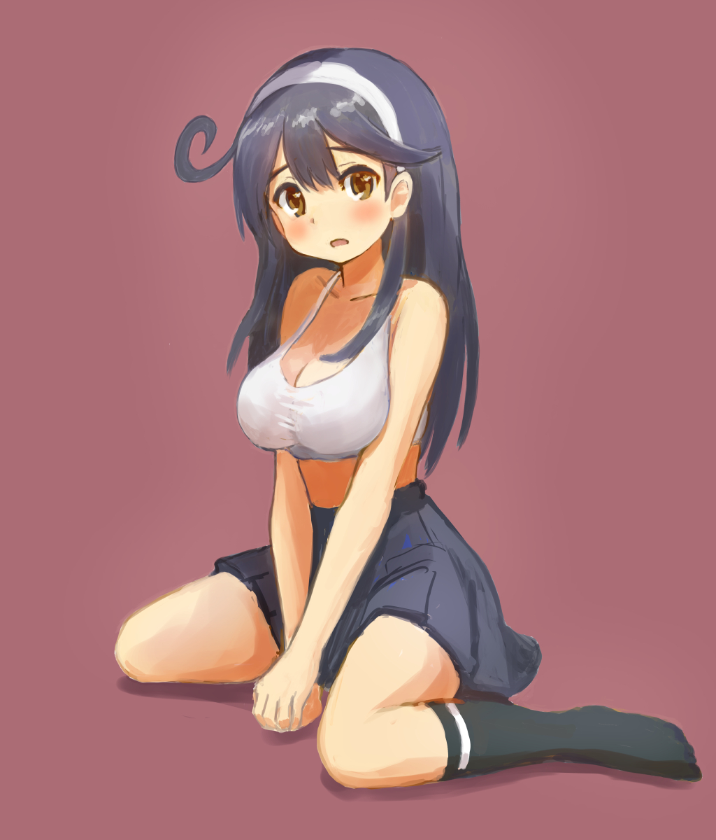 10s, 1girl, ahoge, black_hair, blush, bra, breasts, female_focus