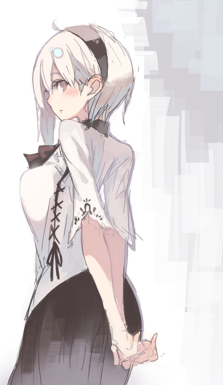 1girl, absurdres, character_request, chourui, dress, female_focus, gradient_background, headband