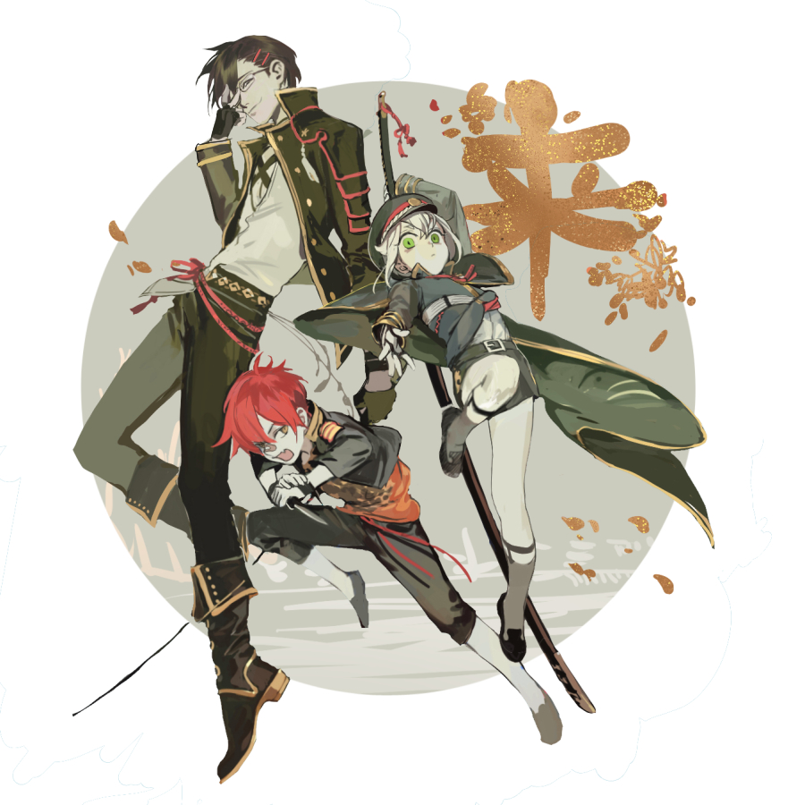 10s, 3boys, aizen_kunitoshi, akashi_kuniyuki, bandaid, bandaid_on_face, bandaid_on_nose, black_hair