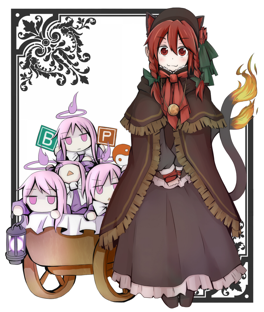 5girls, :<, :3, alternate_costume, animal_ears, black_dress, bloodborne, braid