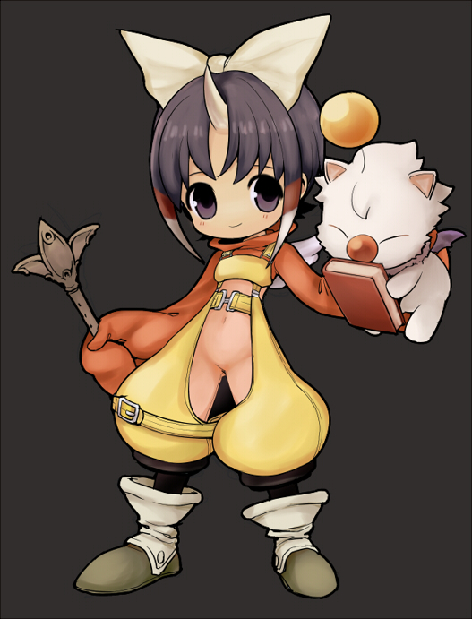 1boy, bad_id, bad_pixiv_id, bodysuit, book, boots, cosplay, covered_navel, eiko_carol, eiko_carol_(cosplay), final_fantasy, final_fantasy_ix, full_body, horns, inazuma_eleven_(series), inazuma_eleven_go, looking_at_viewer, male_focus, moogle, rococolove, short_hair, shuu_(inazuma_eleven), simple_background, single_horn, smile, solo, standing