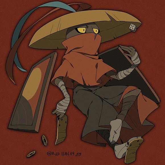 10s, artist_name, bandages, dark_skin, dated, dice, full_body, hat