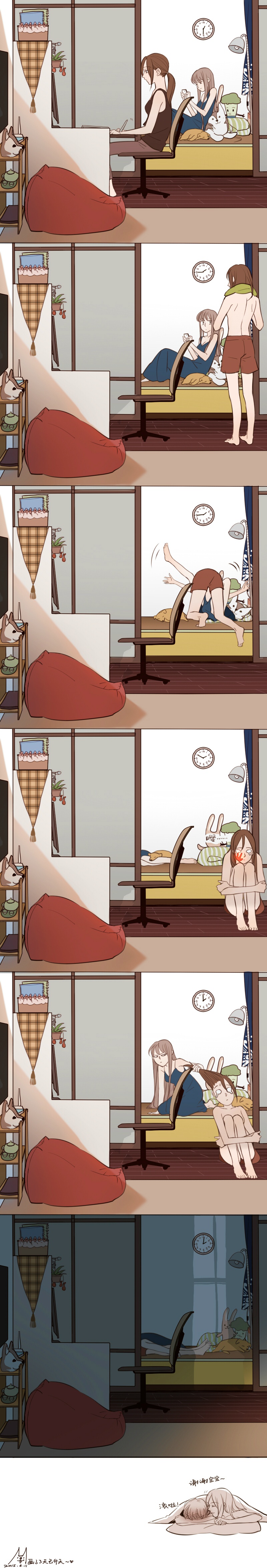 2girls, absurdres, clock, comic, highres, long_image, magan_and_danai, multiple_girls, nikigo_nuno, original, tall_image, yuri