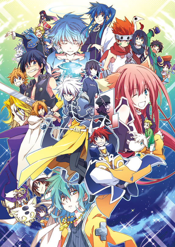 1990s_(style), black_hair, blonde_hair, blue_eyes, blue_hair, bukichi, bunchuu, cape