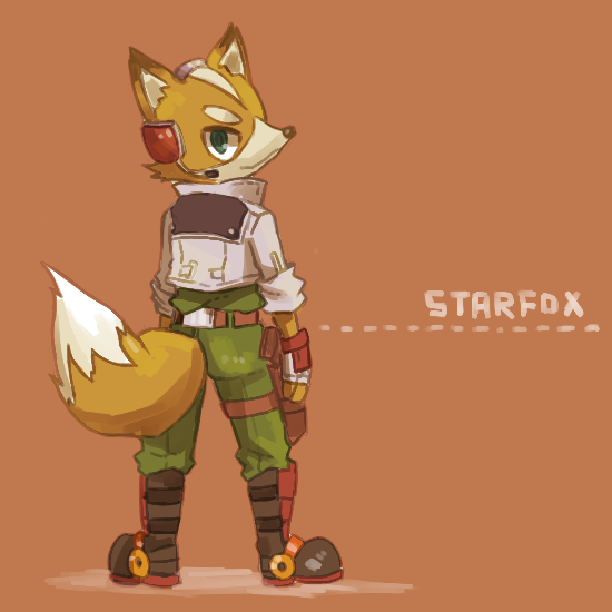 1boy, ao_(blue_bunny), belt, boots, fingerless_gloves, fox_mccloud, furry, gloves