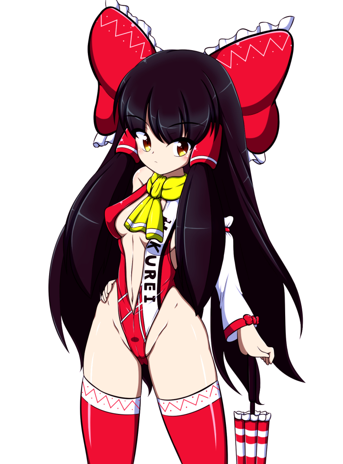 1girl, adapted_costume, alternate_costume, ascot, black_hair, blush, bow, breasts
