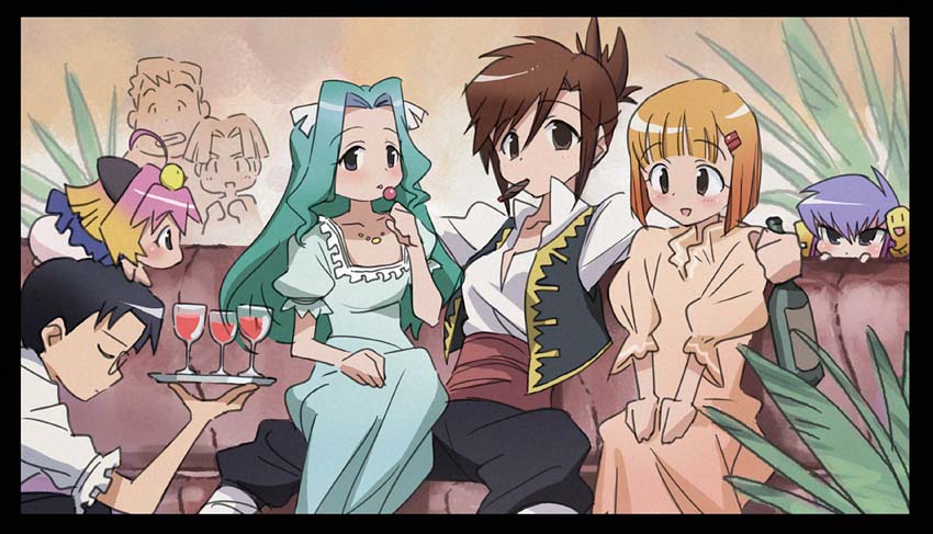 00s, 3boys, 5girls, alcohol, bad_id, bad_pixiv_id, couch, drink