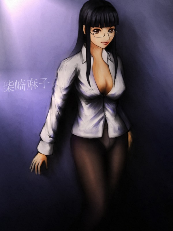00s, 1girl, black_hair, breasts, brown_eyes, cleavage, crotch_seam, female_focus