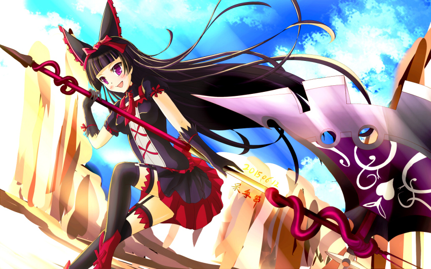 10s, 1girl, 2015, :d, black_hair, cloud, dai_jijie, dated