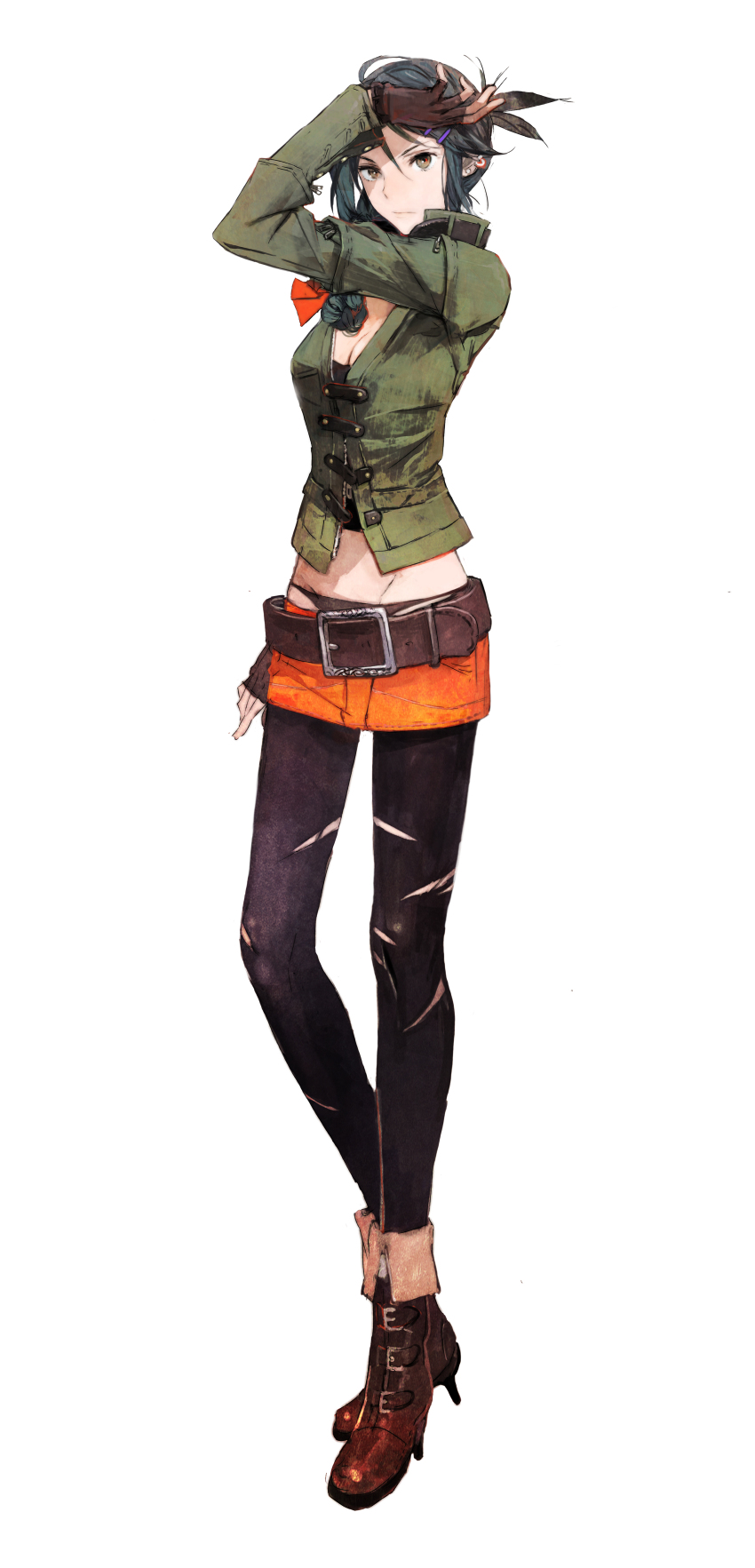 1girl, absurdres, atlus, belt, black_hair, breasts, brown_eyes, cleavage