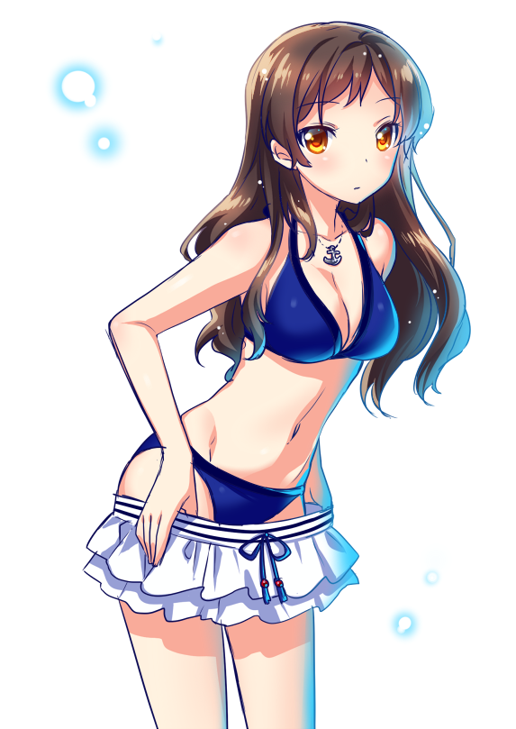 10s, 1girl, anchor, bikini, breasts, brown_eyes, brown_hair, cleavage