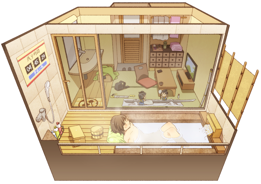 10s, 3boys, bath, bath_stool, bathing, bathtub, bottle, brown_hair