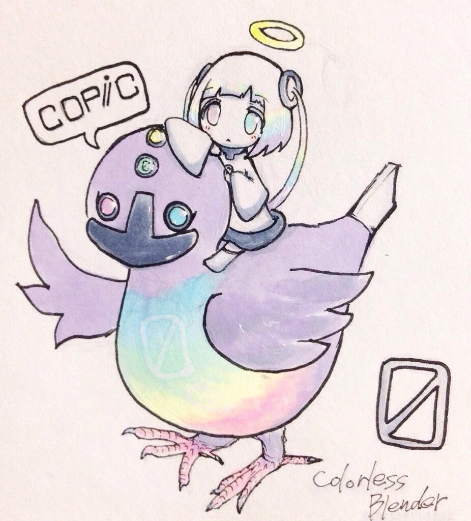 0-chan_(keigozoo), 1girl, animal, aqua_eyes, bird, blush_stickers, chibi, company_name