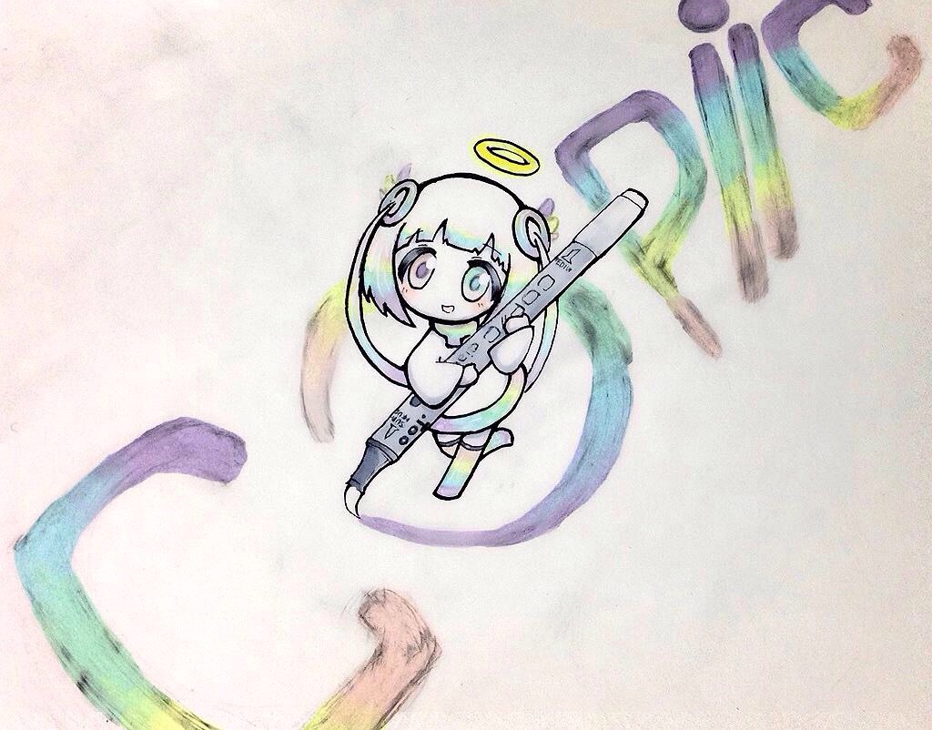 0-chan_(keigozoo), 1girl, aqua_eyes, blue_eyes, blush_stickers, chibi, company_name, drawing