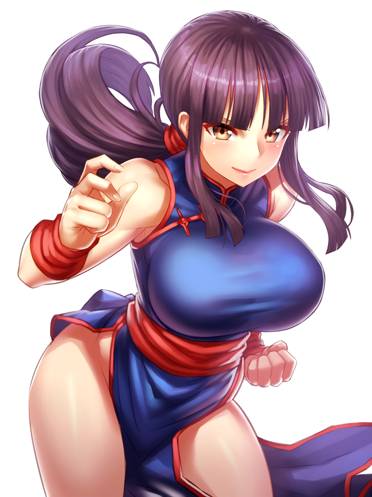 1girl, armband, black_hair, blunt_bangs, blush, breasts, chi-chi_(dragon_ball), china_dress