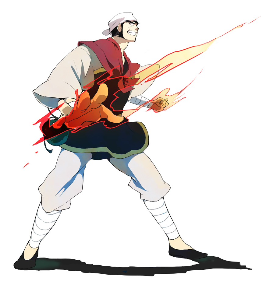 1boy, bandana, black_hair, chinese_clothes, clenched_teeth, giant_robo, hissiu, male_focus