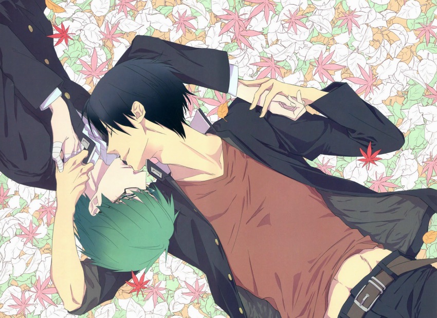 2boys, black_hair, glasses, green_hair, holding, kuroko_no_basuke, male_focus, midorima_shintarou