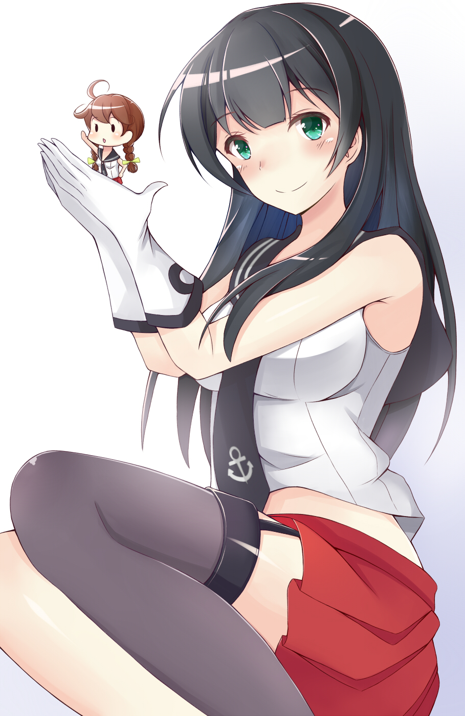 10s, 15.2cm_twin_gun_mount, 2girls, agano_(kancolle), bad_id, bad_pixiv_id, belt, black_hair