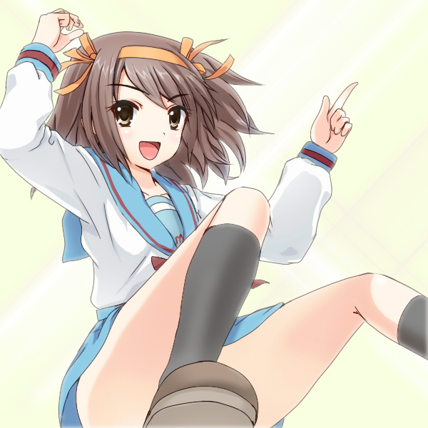 1girl, brown_eyes, brown_hair, female_focus, gradient_background, hairband, school_uniform, serafuku