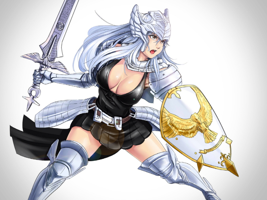 1girl, armor, belt, breasts, cleavage, female_focus, fiona_(mabinogi), gauntlets
