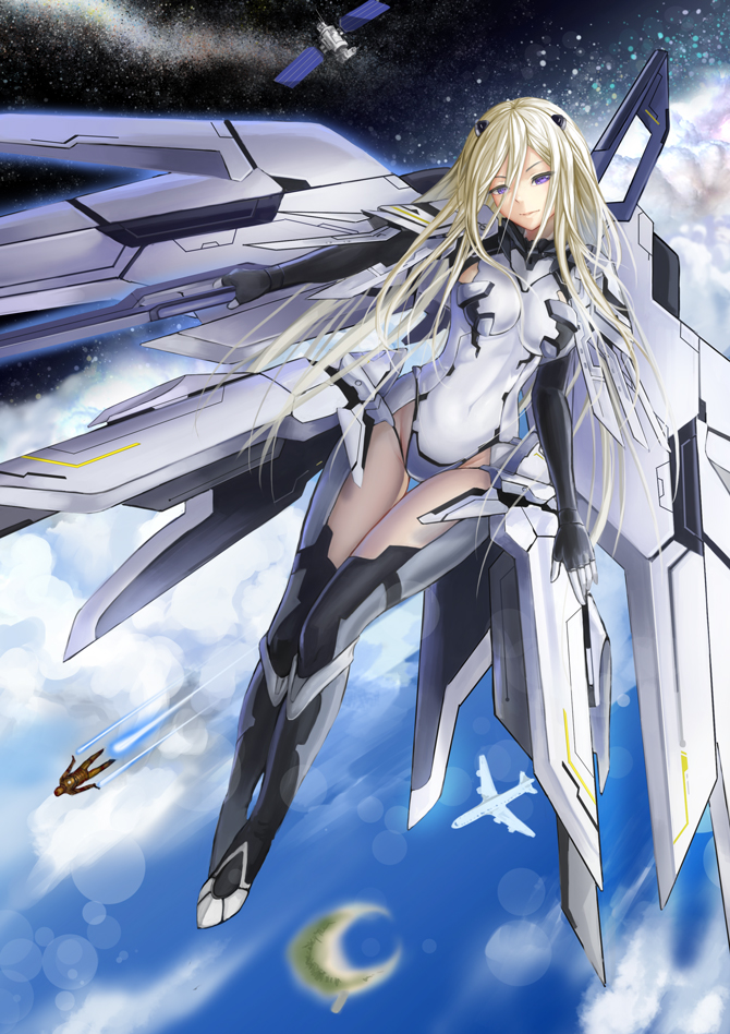 10s, 1girl, aircraft, airplane, armor, blonde_hair, blue_eyes, boots