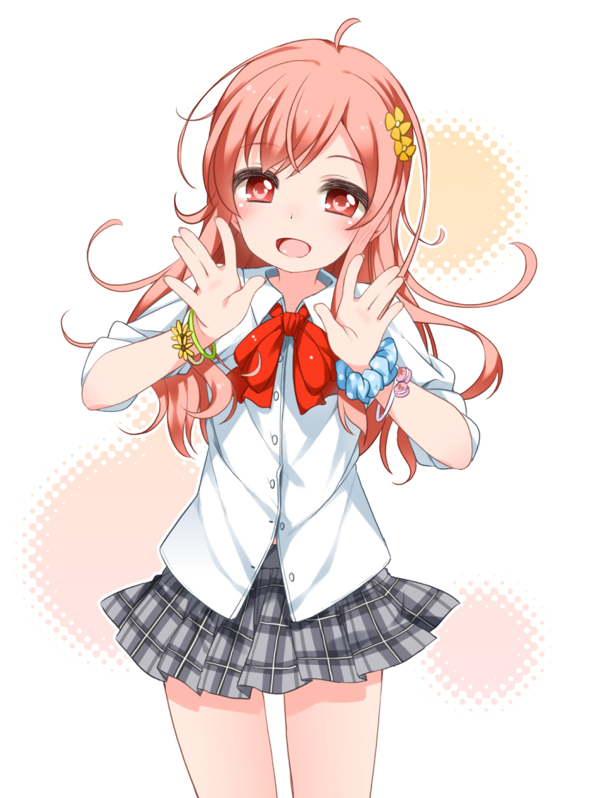 1girl, ahoge, blush, bracelet, child, donuts_(company), female_focus, flower