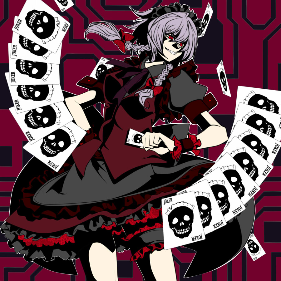 1girl, alternate_costume, apron, bow, braid, card, female_focus, hair_bow