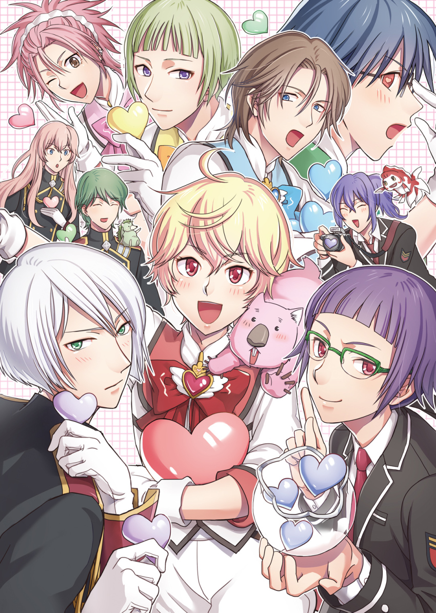 10s, 6+boys, arima_ibushi, binan_koukou_chikyuu_bouei-bu_love!, blonde_hair, blue_eyes, blush, brown_eyes