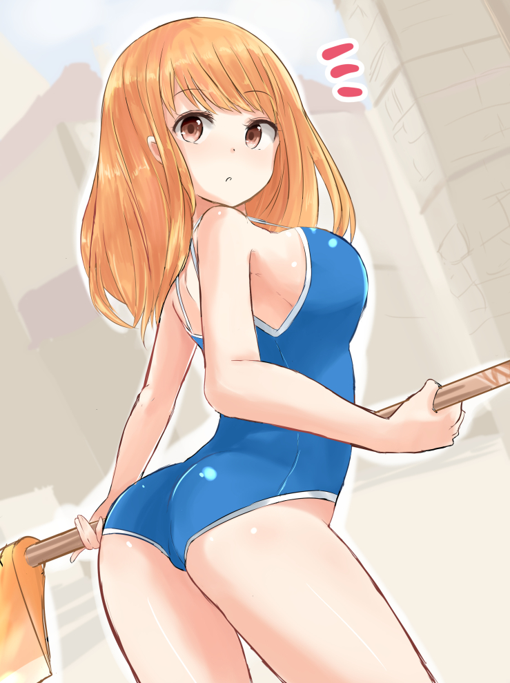 1girl, ass, breasts, brown_eyes, character_request, competition_school_swimsuit, copyright_request, female_focus