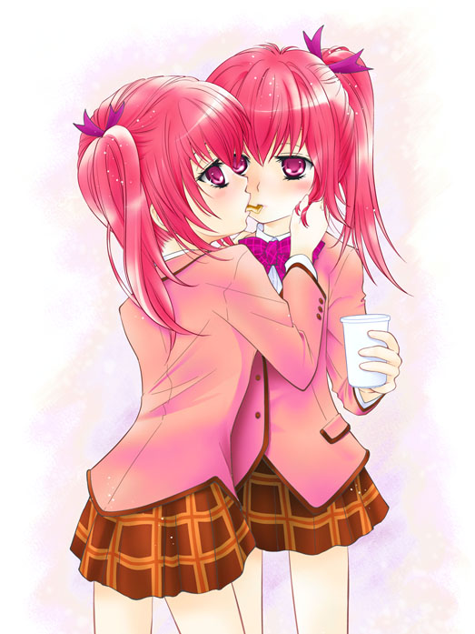 00s, 2girls, bad_id, bad_pixiv_id, food, iizuka_ena, incest, kanokon