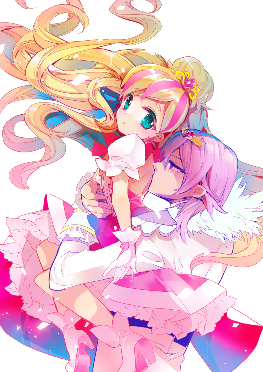 1boy, 1girl, aqua_eyes, blonde_hair, carrying, couple, cure_flora, edoya_pochi