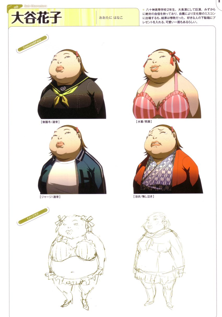 1girl, absurdres, bikini, breasts, brown_hair, cleavage, concept_art, fat