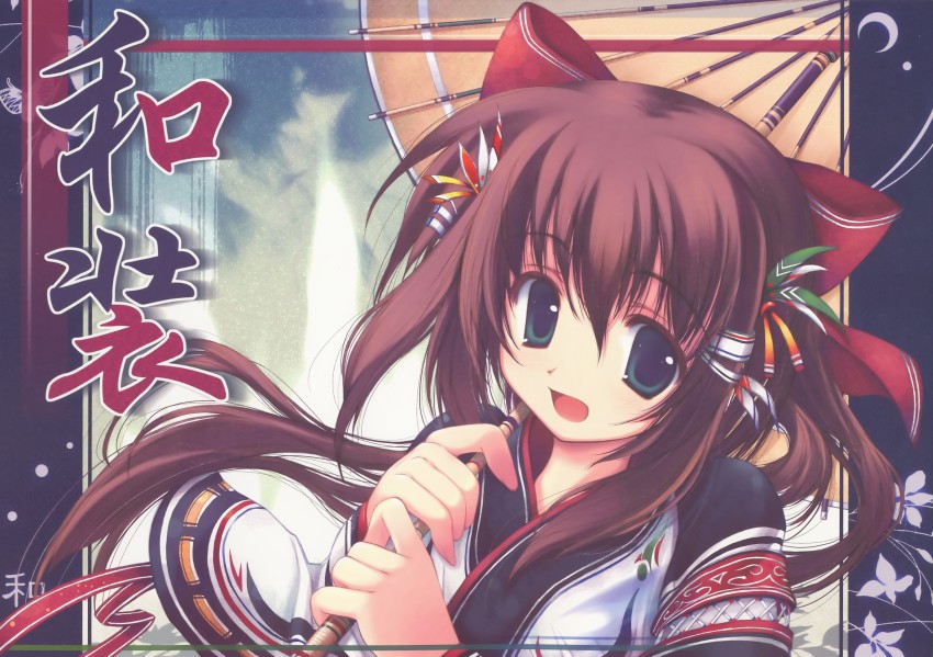 1girl, female_focus, green_eyes, hair_ornament, hairpin, highres, long_hair, oil-paper_umbrella