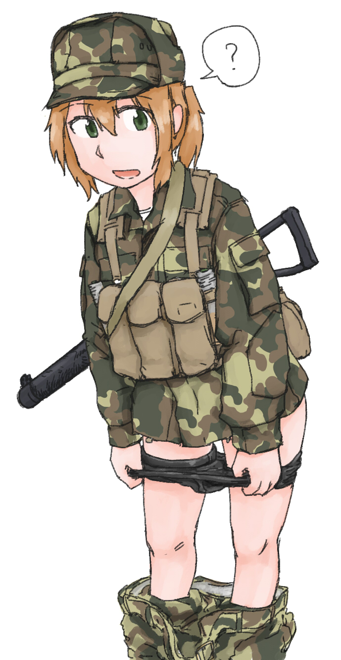 1girl, ?, as_val, assault_rifle, bad_id, bad_pixiv_id, bike_shorts, dutchko