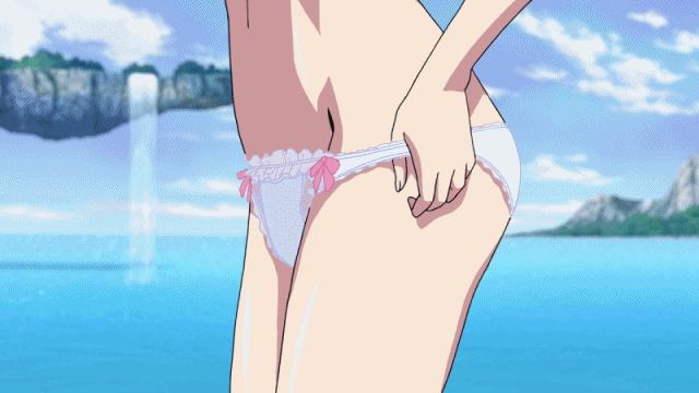 10s, 1boy, 1girl, angelise_ikaruga_misurugi, animated, animated_gif, anime_screenshot, ascot, ass, blonde_hair, blouse, chair, cross_ange, embryo_(cross_ange), mind_control, nude, panties, red_ascot, shirt, topless_female, underwear, underwear_only, undressing, water, waterfall, white_shirt