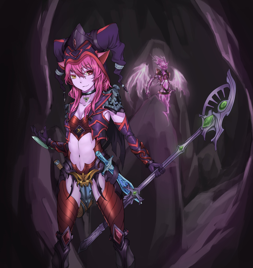 1girl, absurdres, alternate_costume, alternate_hair_color, animal_ears, breasts, cave, closed_mouth