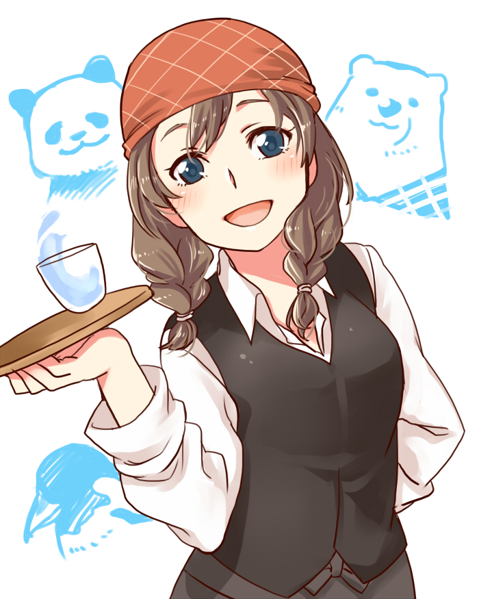 1girl, :d, bad_id, bad_pixiv_id, bear, bird, blue_eyes, blush