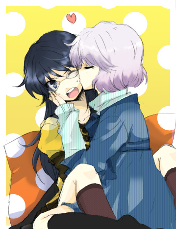 00s, 2girls, bad_id, bad_pixiv_id, kabu_(kabuteri), kiss, lowres, multiple_girls, nogami_aoi, sannomiya_shiho, yuri, zettai_karen_children