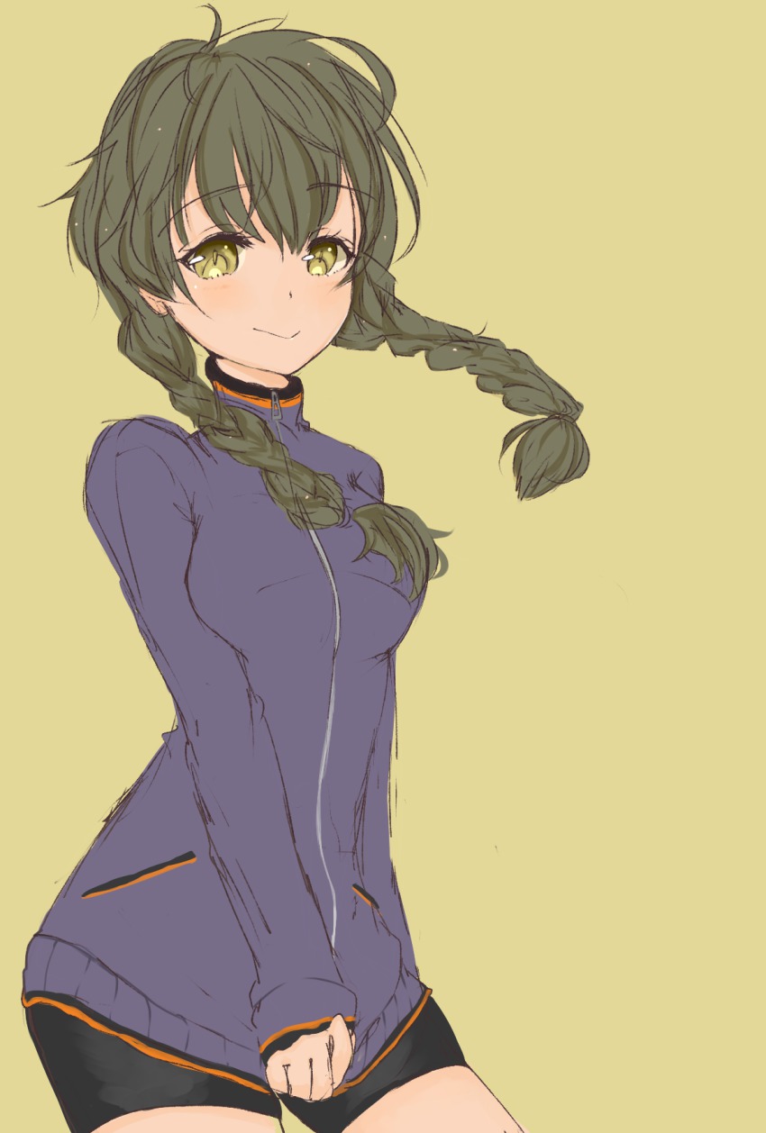 1girl, 5pb., amane_suzuha, bike_shorts, braid, highres, jacket, long_hair