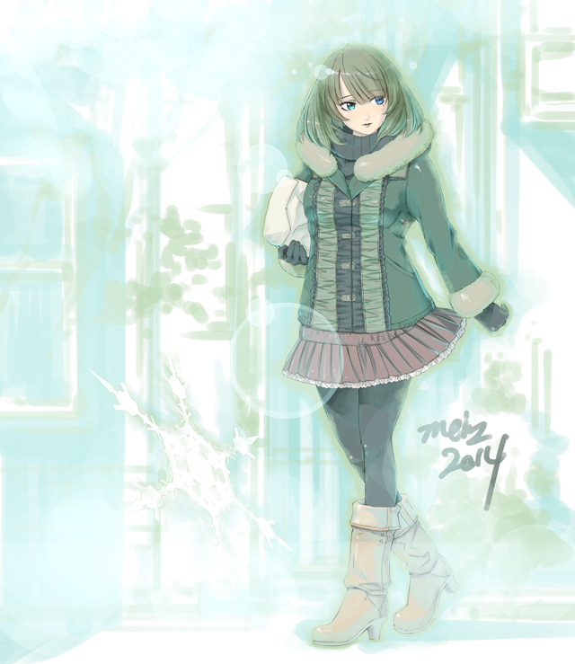 10s, 1girl, 2014, artist_name, bag, black_gloves, black_pantyhose, blue_eyes