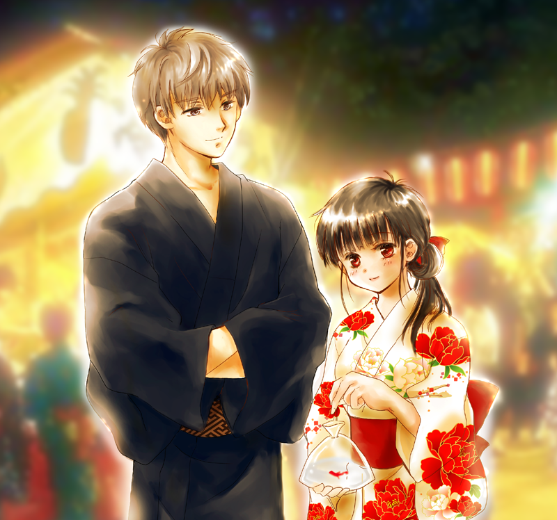 1boy, 1girl, artist_request, bad_id, bad_pixiv_id, bag, black_hair, blush