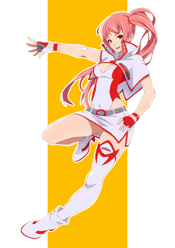 1girl, asymmetrical_legwear, belt, boots, breasts, character_request, cleavage, cleavage_cutout