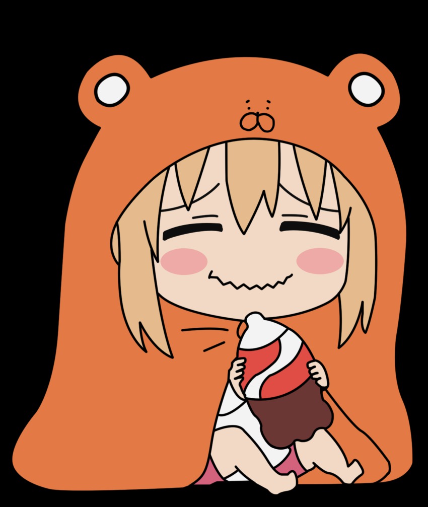 10s, 1girl, absurdres, bad_id, bad_pixiv_id, barefoot, blush_stickers, doma_umaru, female_focus, highres, himouto!_umaru-chan, meng_si, simple_background, soda, solo