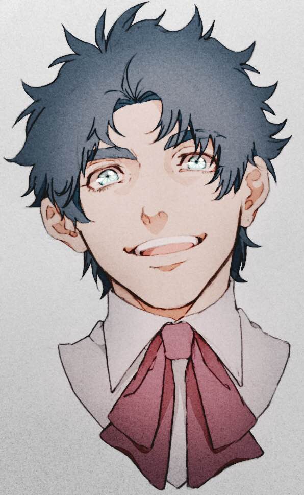 1boy, blue_eyes, blue_hair, bow, gradient_background, jirou_(satsuma0083), jojo_no_kimyou_na_bouken, jonathan_joestar